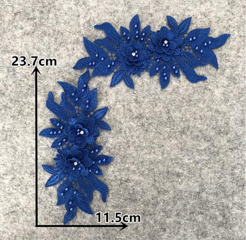Ruinuo 3D Lace Beads Flower Applique Patches Sew on Patches Embroidery Appliques Rhinestone Sewing Wedding Dress Collar Decor Blue - Image 2